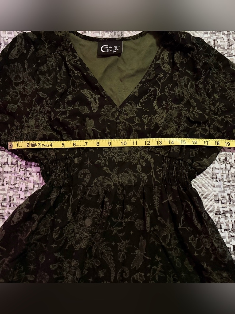 NWT Midnight Hour Women’s L Goth witchy botanical print V-neck Midi Dress - Picture 10 of 12